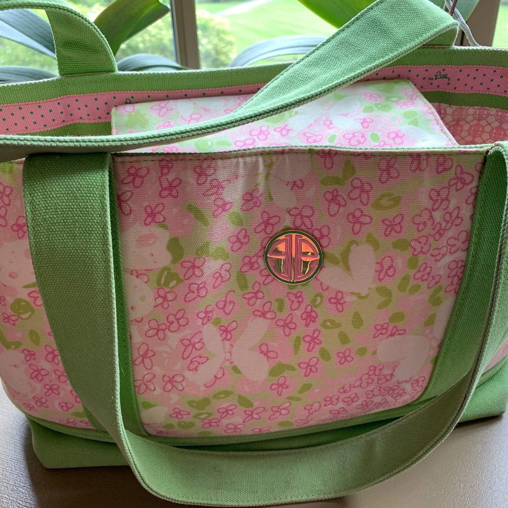 Lilly Pulitzer Green Pink Tote Bag 16x5x9